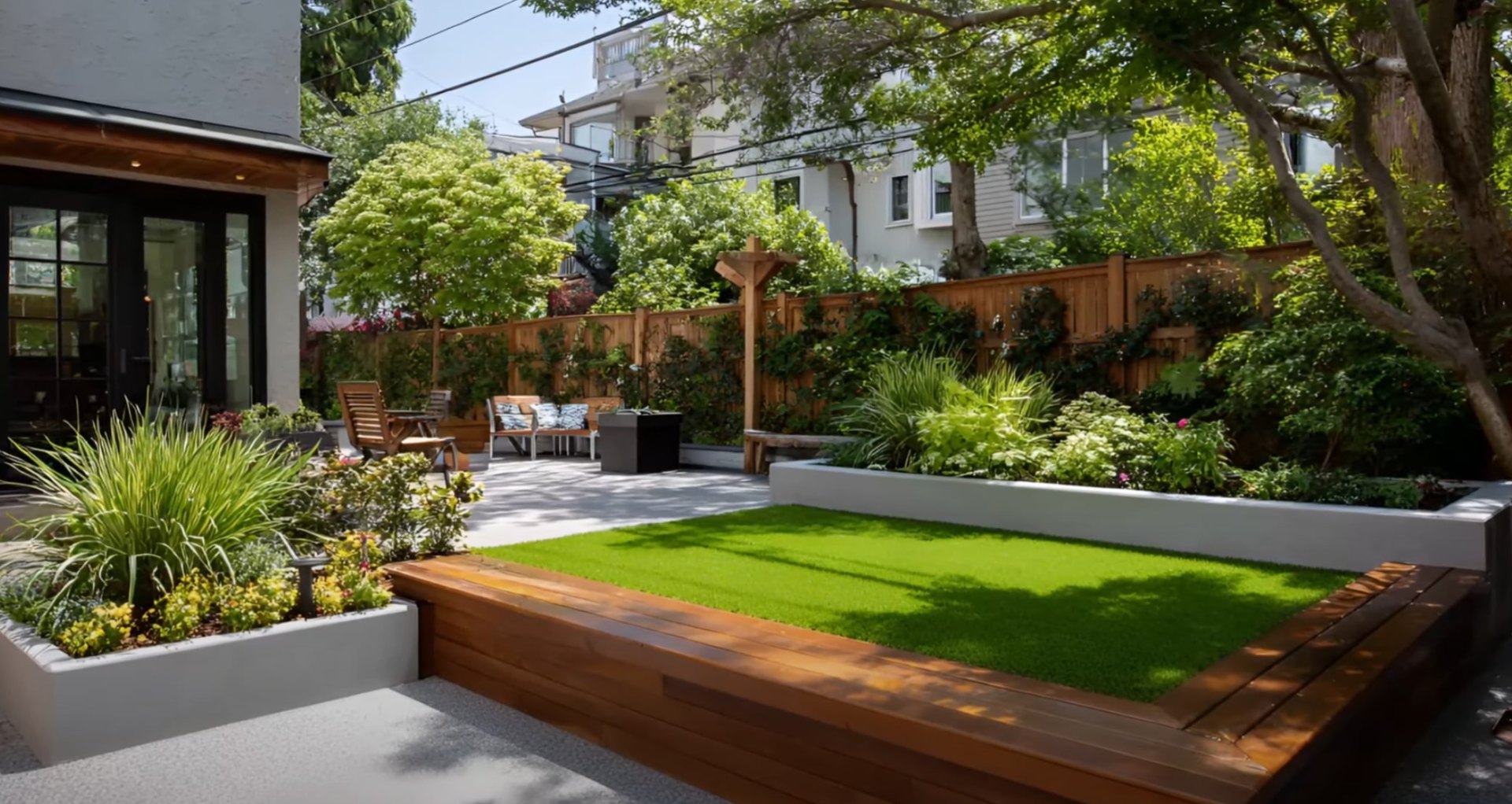 Modern landscape design with perfect lawn maintenance